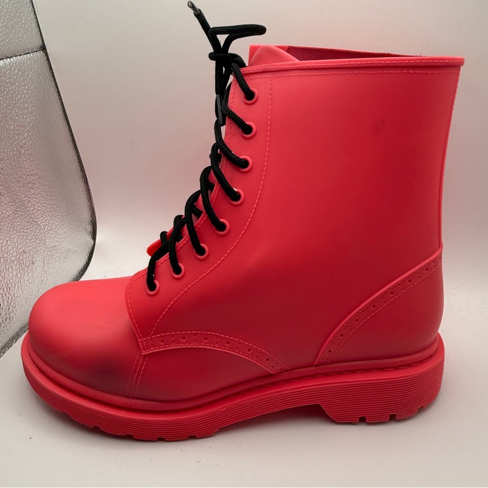 Madden Girl Boots Portland Size 9 Hot Pink Rain Combat Lace Up Shoes Womens - Picture 5 of 11